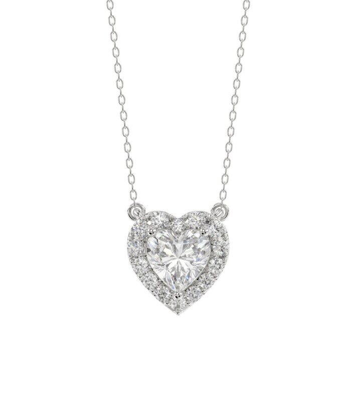 LADIES NECKLACE 1 1/4CT ROUND DIAMOND 14K WHITE GOLD (CENTER STONE HEART DIAMOND 1CT)