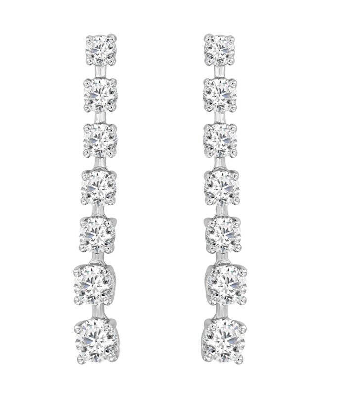LADIES LINEAR EARRINGS 3CT ROUND DIAMOND 14K WHITE GOLD