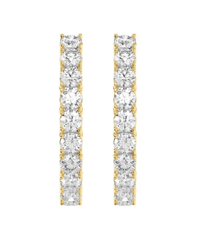 LADIES HOOP EARRINGS 7CT ROUND DIAMOND 14K YELLOW GOLD