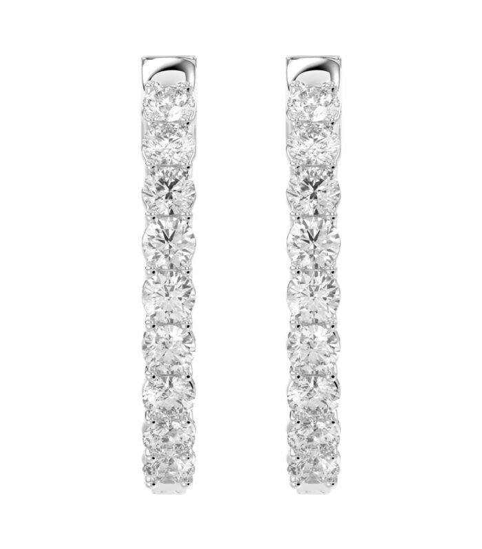 LADIES HOOP EARRINGS 3CT ROUND DIAMOND 14K WHITE GOLD