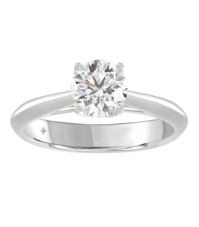LADIES SOLITAIRE RING 1CT ROUND DIAMOND 14K WHITE GOLD