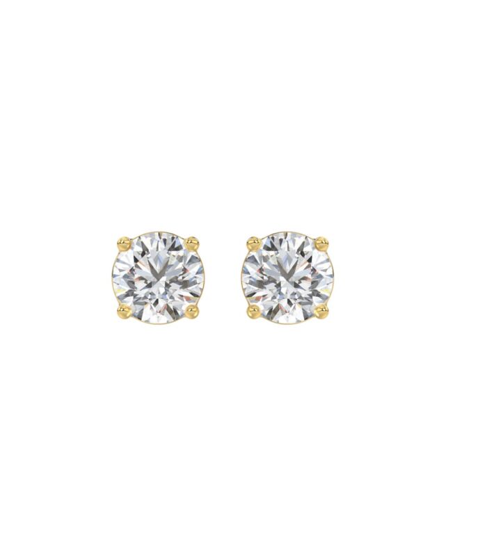 LADIES SOLITAIRE EARRINGS 1CT ROUND DIAMOND 14K YELLOW GOLD
